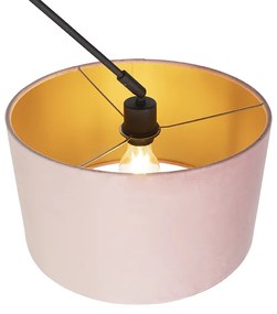 Lampada a sospensione nera con paralume in velluto rosa antico con oro 35 cm - Blitz