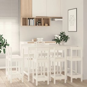 Set Da Bar 9 Pz Bianco İn Legno Massello Di Pino /