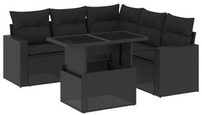 Set divano da giardino 6 pz con cuscini nero in polyrattan