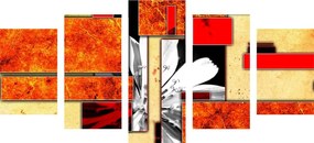 Quadri 5 pezzi – Astrazione floreale arancione