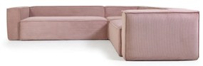 Kave Home - Divano ad angolo Blok 5 posti velluto a coste spesse rosa 320 x 290 cm / 290 x 320 cm FR