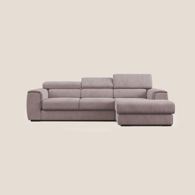 Zeno Divano angolare con pouf estraibile poggiapiedi in tessuto morbido impermeabile T02 rosa