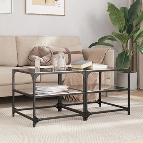 Tavolini Da Salotto Con Piano Vetro Nero 2pz 50x50x45cm Acciaio /