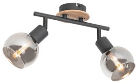 Plafoniera nera con vetro fumé e legno 2 luci - VIDRO