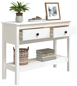 Tavolo consolle bianco 100x35x75 cm in legno massello di pino