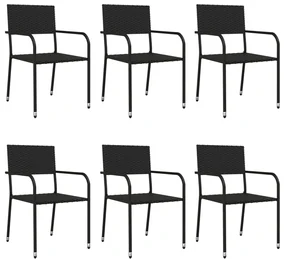 Set da pranzo da giardino 7 pz nero in polyrattan e acciaio