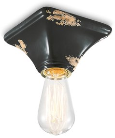 Plafoniera Vintage Quadrata Piccola Ceramica Nera 1 Luce E27