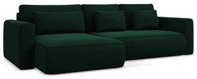 Divano angolare verde allungabile/con contenitore (con penisola a sinistra/con chaise lounge) con rivestimento in velluto Kapua – Makamii