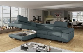 Divano angolare blu allungabile/con contenitore (con penisola a sinistra/a L) Anton – ELTAP