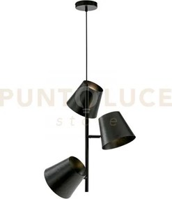 Lampadario a sospensione in metallo e ferro colt grigia 3 luci atta...