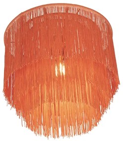 Lampadario orientale oro con paralume rosa con frange - Franxa
