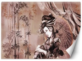 Carta Da Parati, Ritratto di geisha rosa marrone