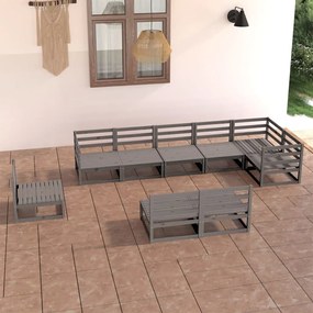 Set Divani da Giardino 9 pz Grigio in Legno Massello di Pino