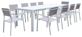 ALASKA - set tavolo in alluminio cm 214/280 x 85 x 75,5 h con 10 sedute