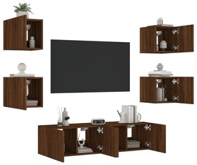 Mobili Tv A Muro Con Led 6pz Rovere Marrone Legno Multistrato /