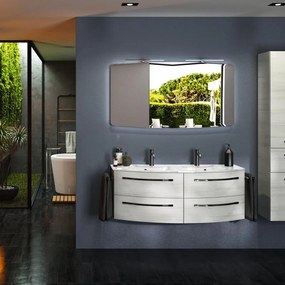 Mobile bagno sospeso con lavabo L 130 x H 48 x P 48 cm rovere bianco 4 cassetti per doppia vasca Imagine
