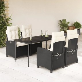 Set da pranzo da giardino 5 pz nero con cuscini in polyrattan