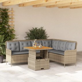 Set divani da giardino 2 pz con cuscini beige in polyrattan