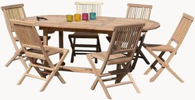 Set da giardino in legno di teak Fun con foro per ombrellone, set da 7
