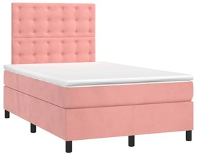 Letto a molle con materasso e led rosa 120x190 cm in velluto