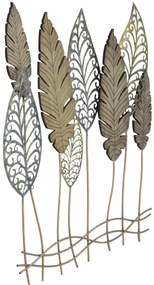 Pannello Decorativo in Ferro e Legno con Design Foglie - 75x2,5x87 cm