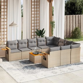 Set Divani da Giardino 11 pz con Cuscini Beige in Polyrattan