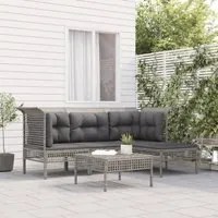 Set Divani da Giardino 5 pz con Cuscini in Polyrattan Grigiocod mxl 101185