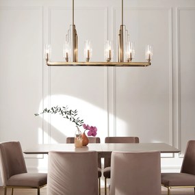 Lampadario Contemporaneo Kimrose Acciaio Ottone Spazzolato Vetro 10 Luci E14