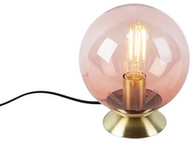 Lampada da tavolo Art Déco in ottone con vetro rosa - Pallon