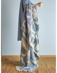 Coperta blu e beige in cotone riciclato 130x160 cm Salobre – Bloomingville