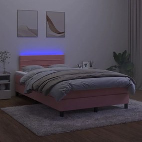 Letto a molle con materasso e led rosa 120x190 cm in velluto