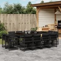 Set da Pranzo da Giardino 13pz con Cuscini Nero in Polyrattan 3211759