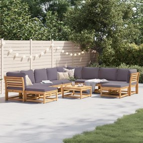 Set salotto da giardino 11 pz con cuscini legno massello acacia