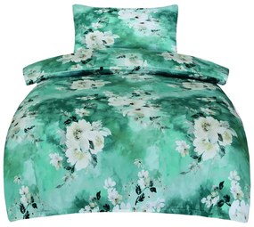 Biancheria da letto verde in raso di cotone per letto singolo 140x200 cm Fiona – My House