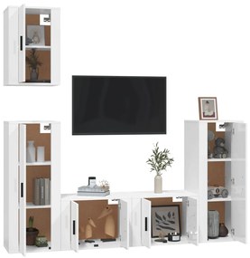 Set di mobili porta tv 5 pz bianco lucido in legno multistrato