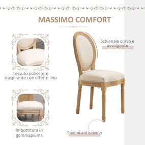Set 2 Sedie Retrò Imbottite 49x56x96 cm in Legno e Tessuto Bianco Panna...