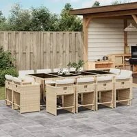 Set da Pranzo da Giardino 13 pz con Cuscini Beige in Polyrattan 3277989