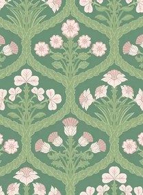 Cole & Son Carta da parati Floral Kingdom - Ballet Slipper & Leaf Green on Forest