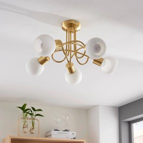 Plafoniera soffitto Elaina Lindby, dimmerabile, Ottone / Oro, Soggiorno / Sala da pranzo, Vetro, Moderno, Plafoniera