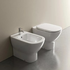 Coppia sanitari scarico a pavimento IDEAL STANDARD Mood bianco lucido WC: P 55.5 x L 36.5 x H 40 cm, bidet: P 55 x L 36 x H 40 cm