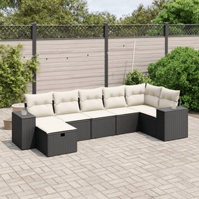 Set divani da giardino con cuscini 7pz nero polyrattan