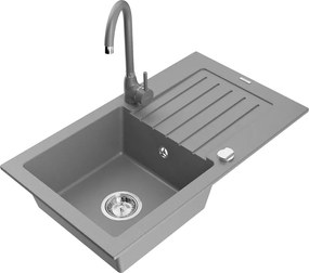 Mexen Pablo lavello in granito a 1 vasca con scolapiatti e rubinetto da cucina Telma, grigio - 6510-71-670200-71