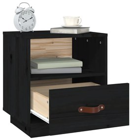 Comodino nero 40x34x45 cm in legno massello di pino