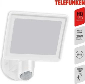 Telefunken 304406TF - Proiettore LED da parete per esterni con sensore, 20 W, 230 V