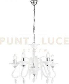 Lampadario estefan classico bianco 5 luci attacco e14 53x53x180cm