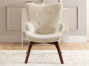 Poltrona beige con rivestimento in velluto a coste Niko – Ropez