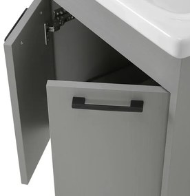 Mobile bagno sospeso 55 cm grigio chiaro effetto legno con armadietto a specchio Sofia