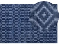 Tappeto Blu Viscosa 140 x 200 cm Motivo Geometrico Tessuto a Mano Flatweave