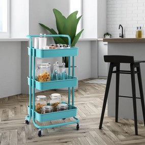 Costway Carrello multifunzione con 3 cesti e maniglia in ABS e ferro da cucina e bagno 42x35,5x86cm