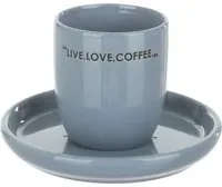 Tazzina caffè 135 ml con piattino blu scritta Quotes